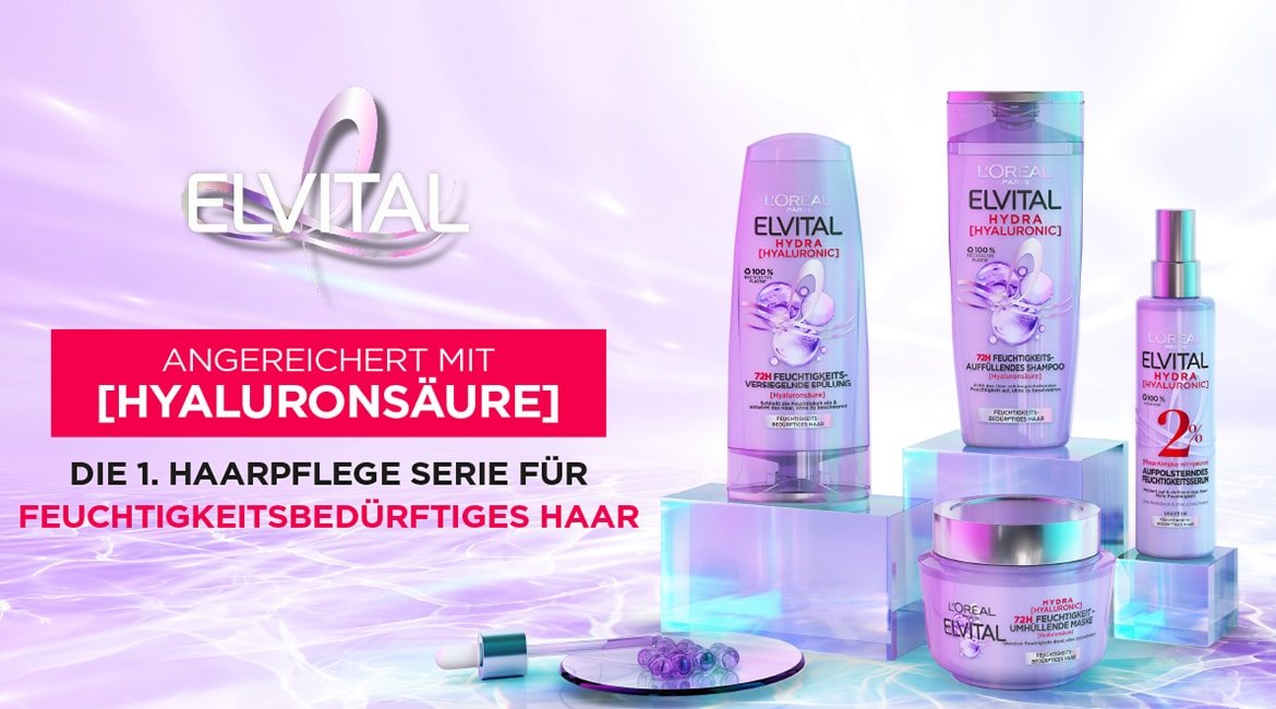 Elvital Hydra Hyaluronic Haarpflegereihe  - Produktvorteil angereichert mit Hyaluronsäure